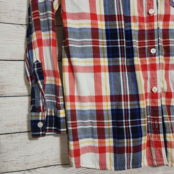 🌺3/$20 Old Navy Boyfriend Shirt Red Blue Plaid Button Down Shirt M - Picture 3 of 7